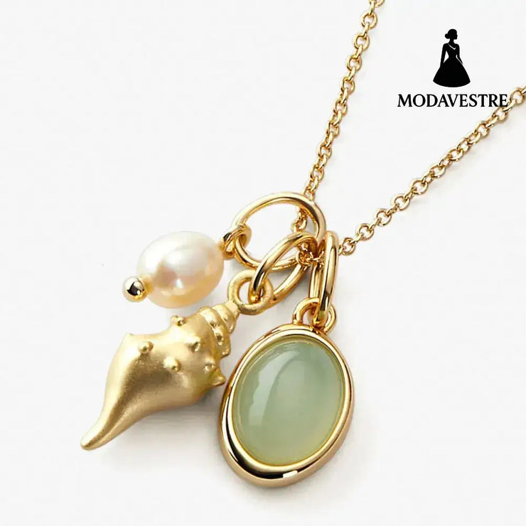 14K Gold-Plated Natural Crystal Conch Pendant Necklace Gold / One Size
