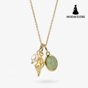 14K Gold-Plated Natural Crystal Conch Pendant Necklace Gold / One Size