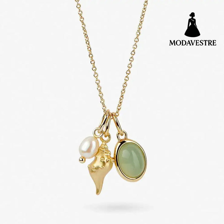 14K Gold-Plated Natural Crystal Conch Pendant Necklace Gold / One Size