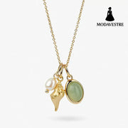 14K Gold-Plated Natural Crystal Conch Pendant Necklace Gold / One Size