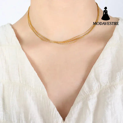 18K Gold-Plated Multi-Layer Clavicle Chain Necklace Gold / One Size