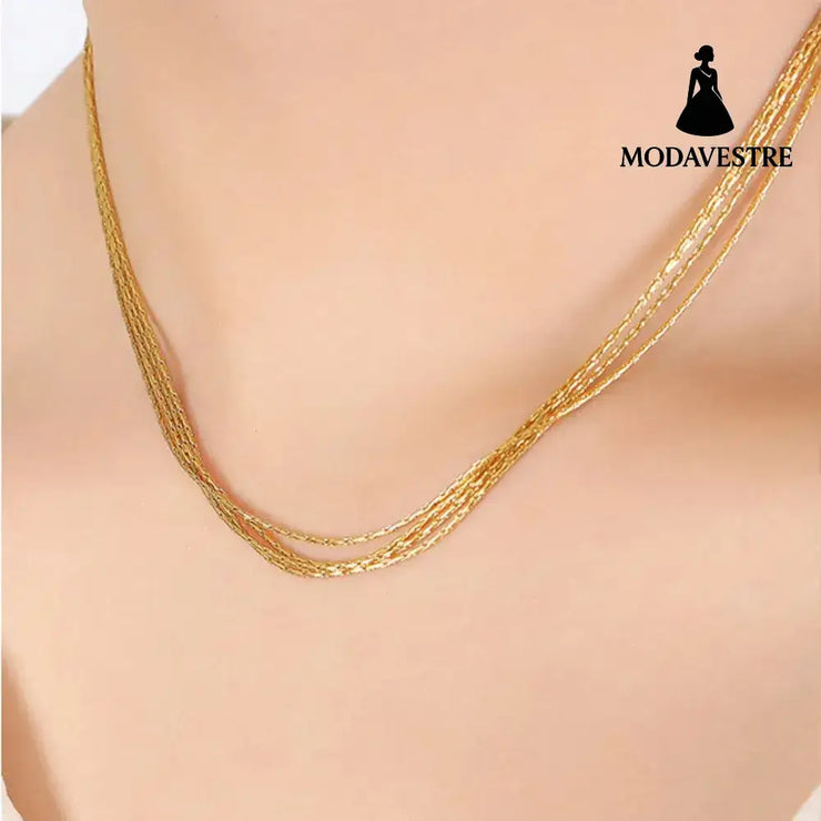 18K Gold-Plated Multi-Layer Clavicle Chain Necklace Gold / One Size