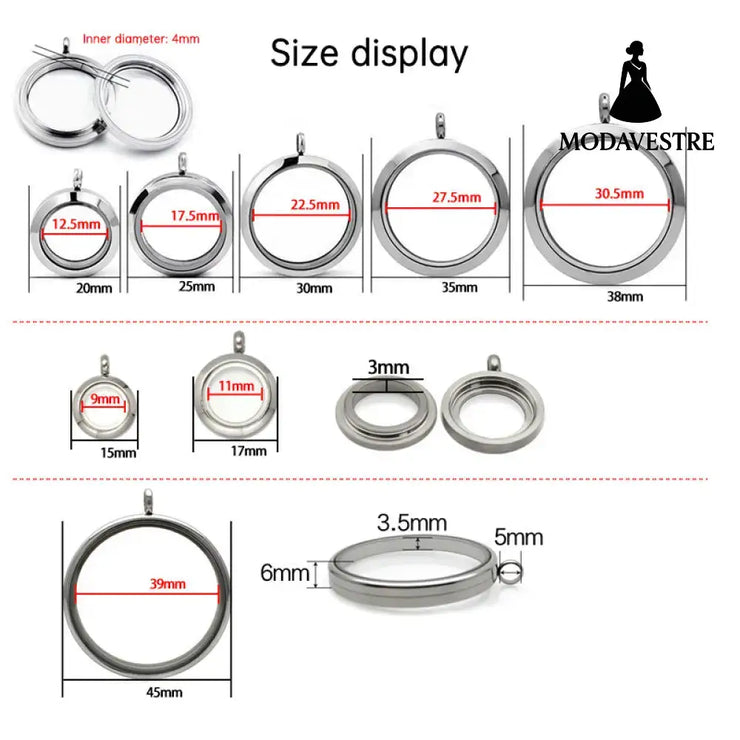 20mm/25mm/30mm Glass Floating Lockets Pendant Stainless Steel Magnetic Twist Closure Jewelry