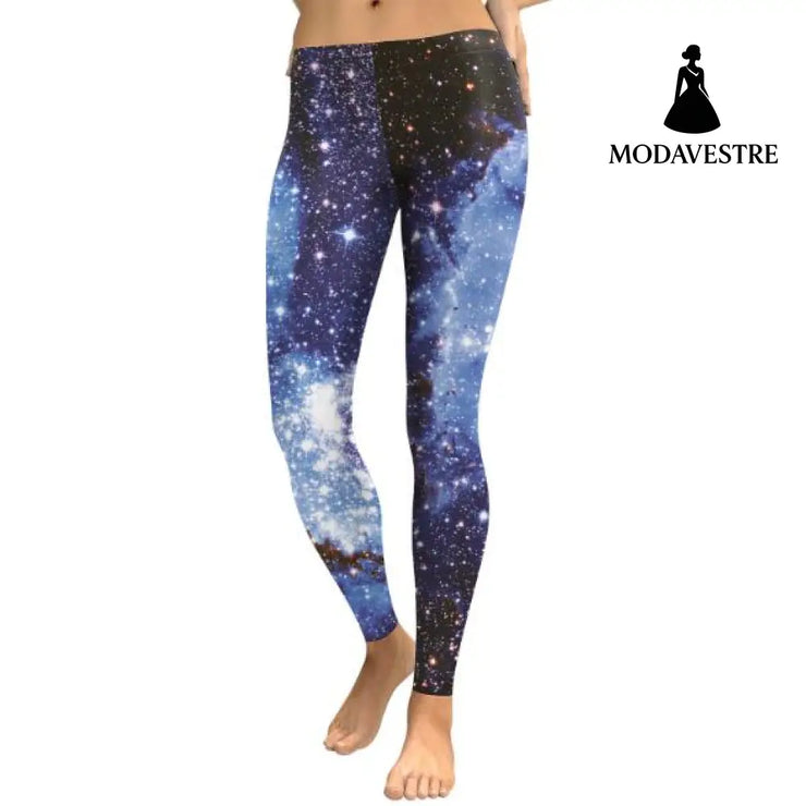 3d Digital Black Blue Galaxy Leggings - MODAVESTRE
