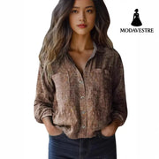 3D Digital Printing Women’s Plus Size Lapel Long Sleeve Shirt Shirt