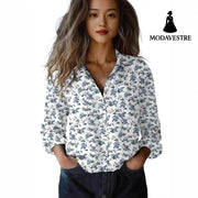 3D Digital Printing Women’s Plus Size Lapel Long Sleeve Shirt Shirt