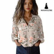 3D Digital Printing Women’s Plus Size Lapel Long Sleeve Shirt Shirt