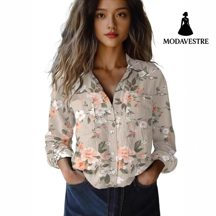 3D Digital Printing Women’s Plus Size Lapel Long Sleeve Shirt Shirt