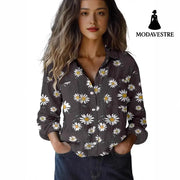 3D Digital Printing Women’s Plus Size Lapel Long Sleeve Shirt Shirt