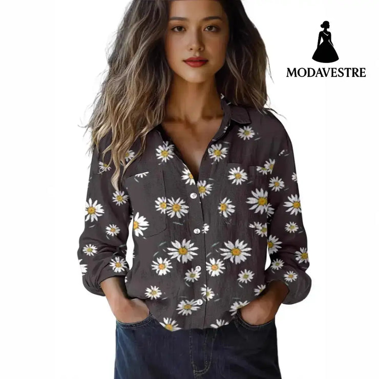 3D Digital Printing Women’s Plus Size Lapel Long Sleeve Shirt Shirt