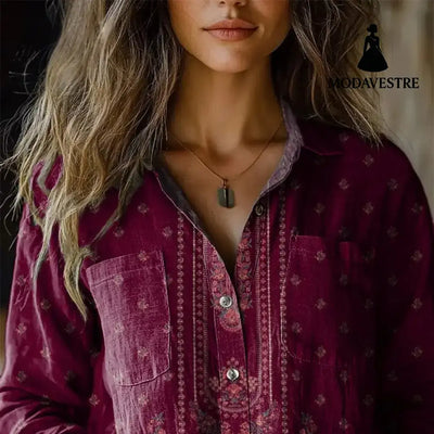 3D Digital Printing Women’s Plus Size Lapel Long Sleeve Shirt Shirt