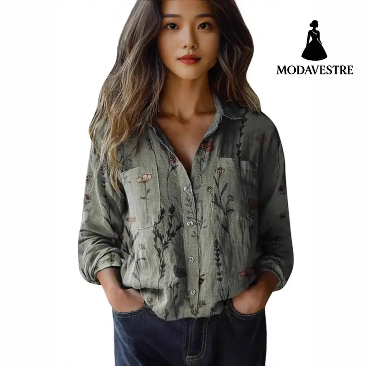 3D Digital Printing Women’s Plus Size Lapel Long Sleeve Shirt Shirt