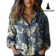 3D Digital Printing Women’s Plus Size Lapel Long Sleeve Shirt ZZS25041503SBU / 4XL Shirt