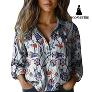 3D Digital Printing Women’s Plus Size Lapel Long Sleeve Shirt ZZS25041503SBU1 / 4XL Shirt