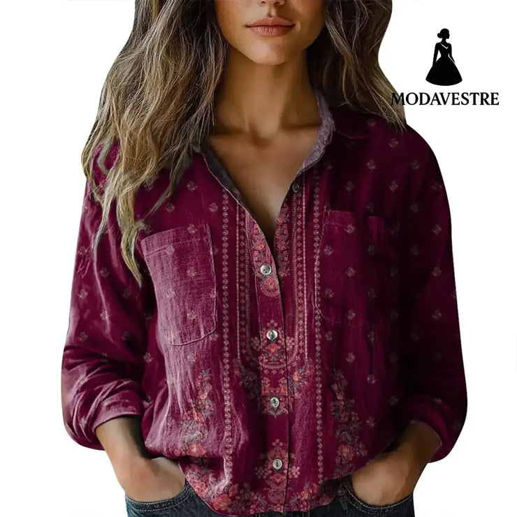 3D Digital Printing Women’s Plus Size Lapel Long Sleeve Shirt ZZS25041503WE / 4XL Shirt