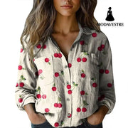 3D Digital Printing Women’s Plus Size Lapel Long Sleeve Shirt ZZS25041503WH / 4XL Shirt