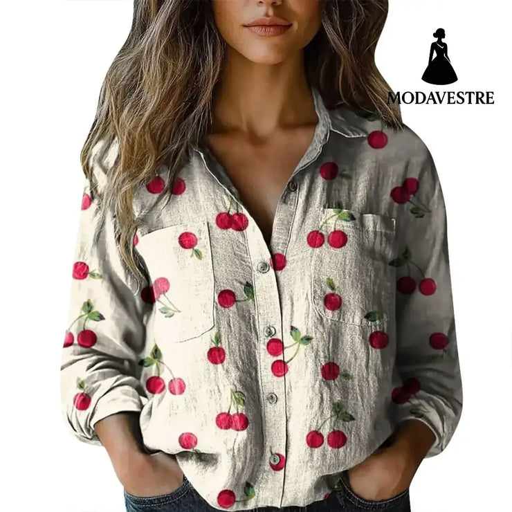 3D Digital Printing Women’s Plus Size Lapel Long Sleeve Shirt ZZS25041503WH / 4XL Shirt