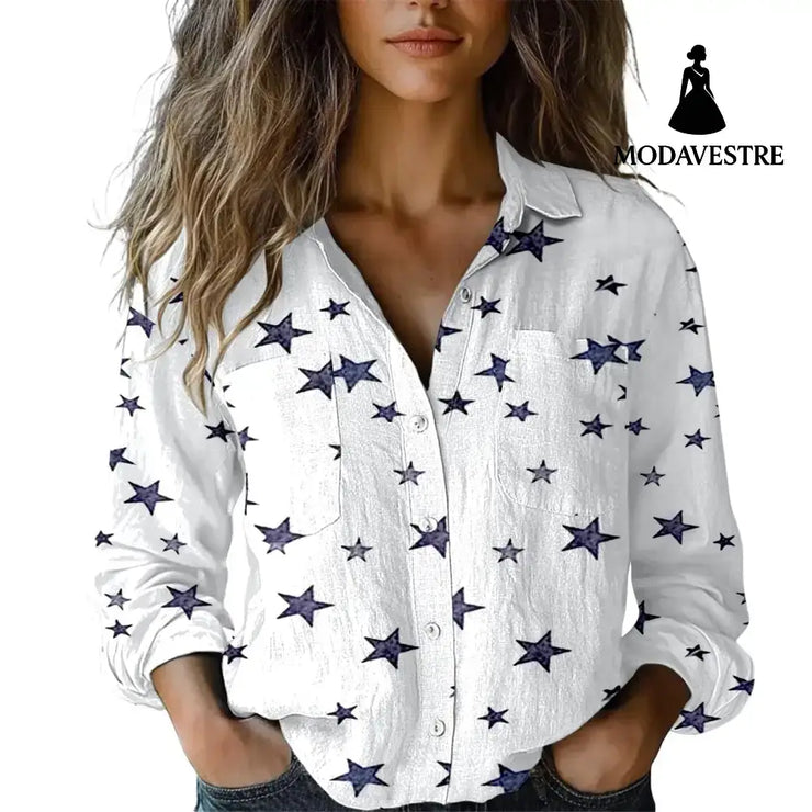 3D Digital Printing Women’s Plus Size Lapel Long Sleeve Shirt ZZS25041503WH1 / 4XL Shirt