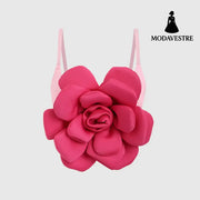 3D Floral Statement Crop Top – Elegant Red Flower Strap Camisole for Women