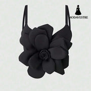 3D Floral Statement Crop Top – Elegant Red Flower Strap Camisole for Women Black / 34B/XS