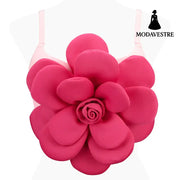 3D Floral Statement Crop Top – Elegant Red Flower Strap Camisole for Women Pink / 34B/XS