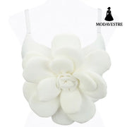 3D Floral Statement Crop Top – Elegant Red Flower Strap Camisole for Women White / 34B/XS