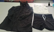 3pcs Womens Clothing Long Sleeve Crop Tank Top And Drawstring Shorts Pajama Set Black / 3XL