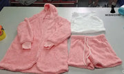 3pcs Womens Clothing Long Sleeve Crop Tank Top And Drawstring Shorts Pajama Set Pink / L