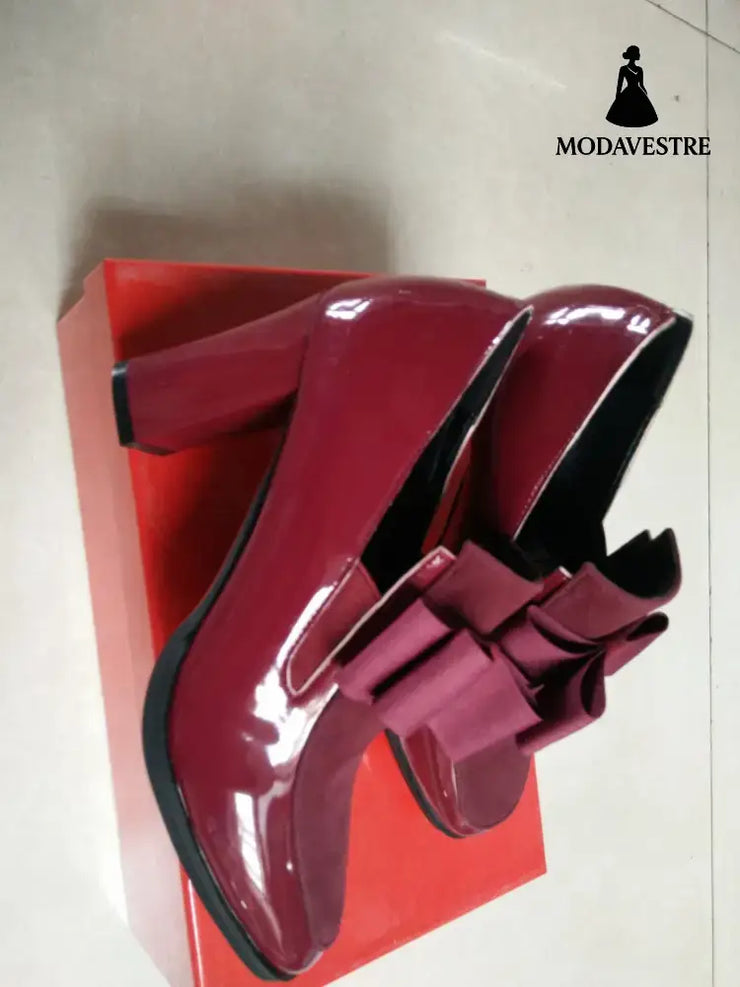 40-43 Lrge Size Shoes Spring New Single Shoes Thick Heel Women s Shoes Red / 34