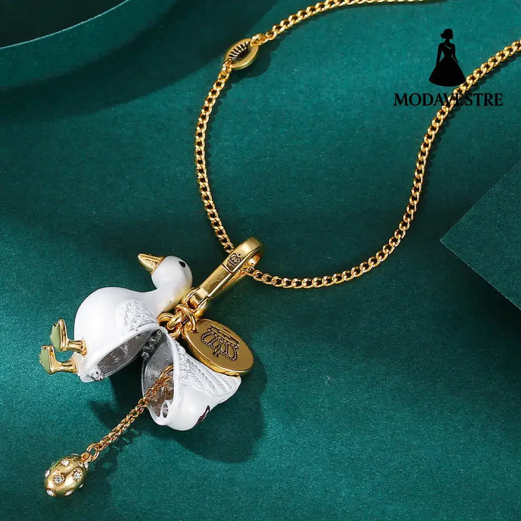 Accessory temperament enamel glaze color glaze print gray swan can be opened gold egg pendant pendant pendant