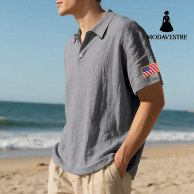 American Summer Linen Short Sleeve Men Clothing
