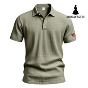 American Summer Linen Short Sleeve Men Clothing Army Green / L