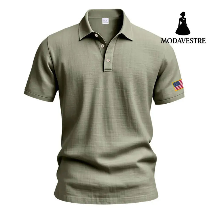 American Summer Linen Short Sleeve Men Clothing Army Green / L