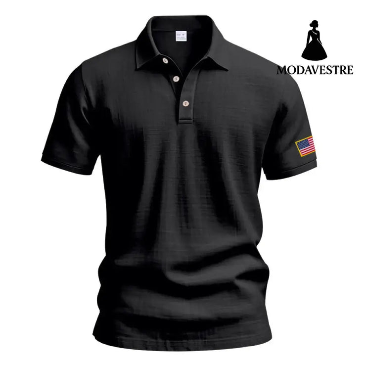 American Summer Linen Short Sleeve Men Clothing Black / L