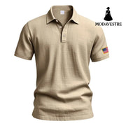 American Summer Linen Short Sleeve Men Clothing Light Khaki / L