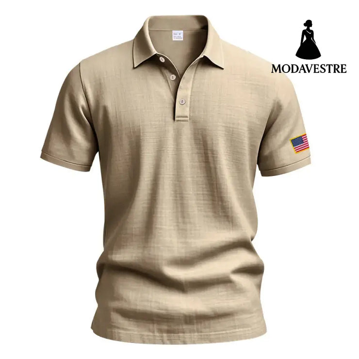 American Summer Linen Short Sleeve Men Clothing Light Khaki / L