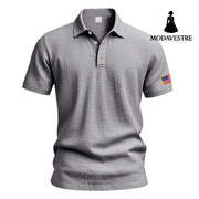 American Summer Linen Short Sleeve Men Clothing Medium Gray / L