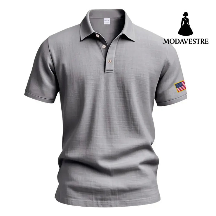 American Summer Linen Short Sleeve Men Clothing Medium Gray / L