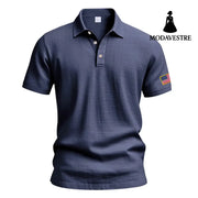 American Summer Linen Short Sleeve Men Clothing Navy Blue / L