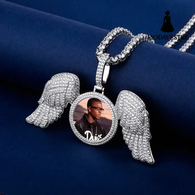Angel Wings Large DIY Photo Frame Pendant Full Zircon Jewelry Hip Hop Necklace Gold Australia Accessories