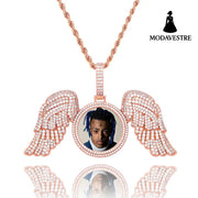 Angel Wings Large DIY Photo Frame Pendant Full Zircon Jewelry Hip Hop Necklace Gold Australia Accessories Rose Gold