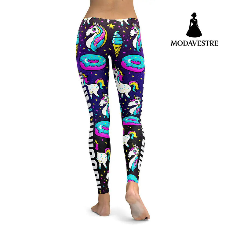 Arrival Unicorn Leggings Women Ice Cream Rainbow Letters Ring Digital Print Leggins Plus Size Workout Legging - MODAVESTRE