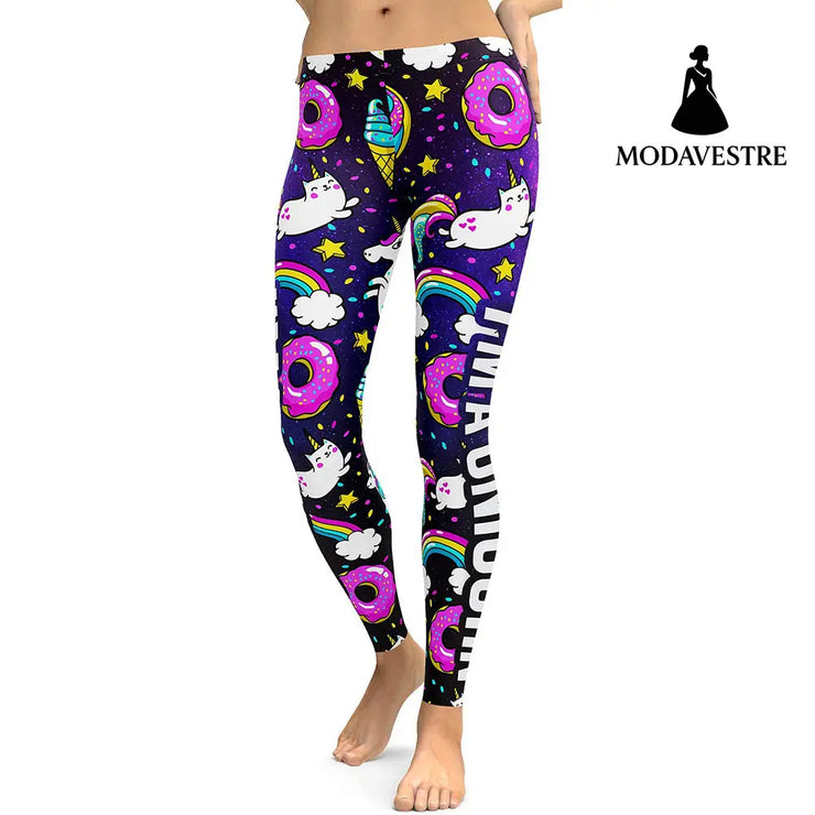 Arrival Unicorn Leggings Women Ice Cream Rainbow Letters Ring Digital Print Leggins Plus Size Workout Legging - MODAVESTRE