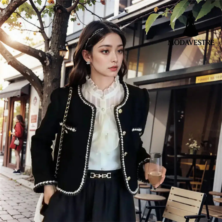 Autumn And Winter French Small Fragrance Coat Women’s Short Paragraph Black / 2XL Coat