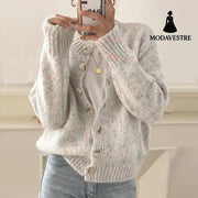 Autumn And Winter New Age-reducing Mixed Color Knitted Cardigan Sweater Colorful Dots / Free Size