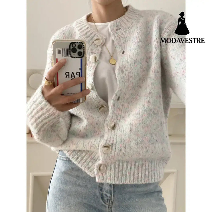 Autumn And Winter New Age-reducing Mixed Color Knitted Cardigan Sweater Colorful Dots / Free Size