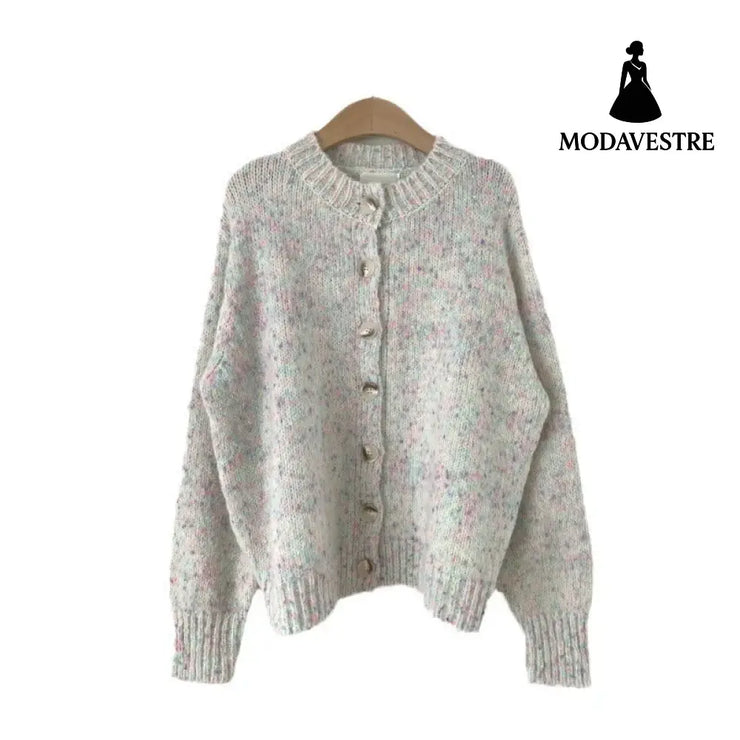 Autumn And Winter New Age-reducing Mixed Color Knitted Cardigan Sweater Colorful Dots / Free Size