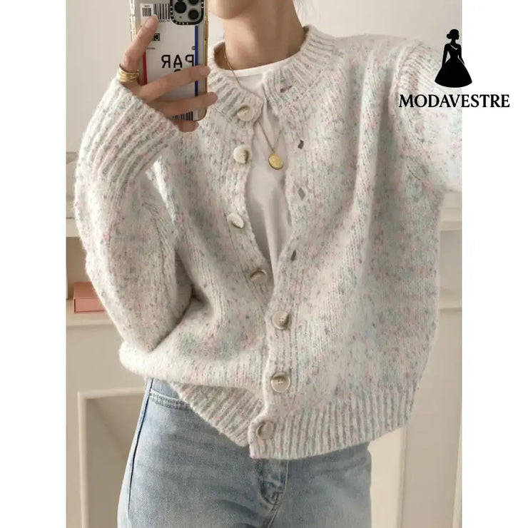 Autumn And Winter New Age-reducing Mixed Color Knitted Cardigan Sweater Colorful Dots / Free Size