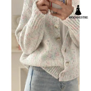 Autumn And Winter New Age-reducing Mixed Color Knitted Cardigan Sweater Colorful Dots / Free Size
