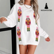 Autumn And Winter Sequin Embroidery Anime Round Neck Long Sleeve Loose Sweatshirt Jumper